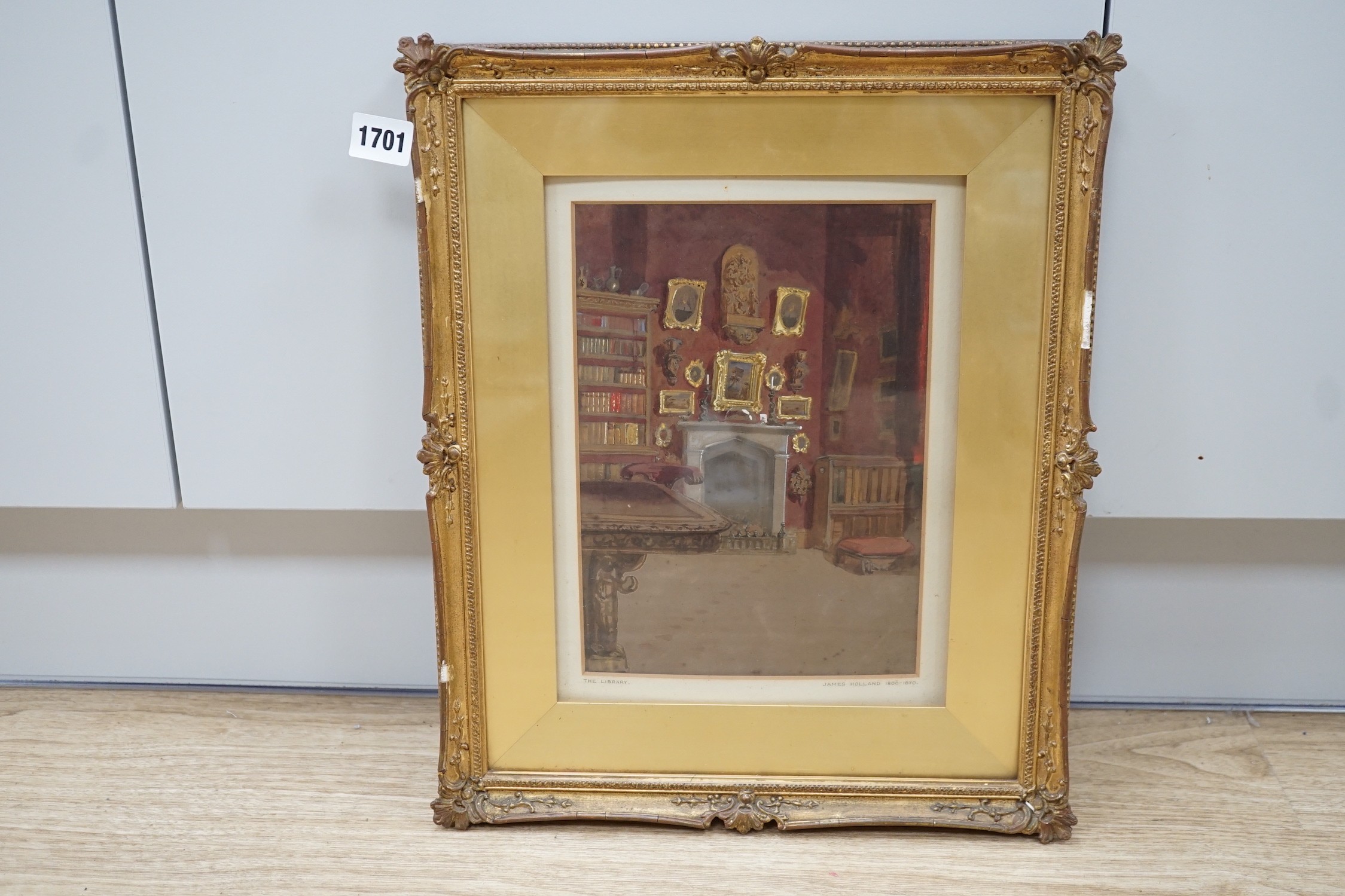 James Holland RWS (1799-1870), watercolour, 'The Library’, 26 x 18cm